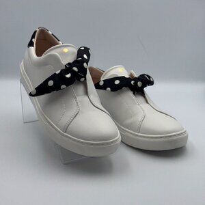 Kate Spade NY East End Ties White Leather Sneakers with Black Bow - Women 10B